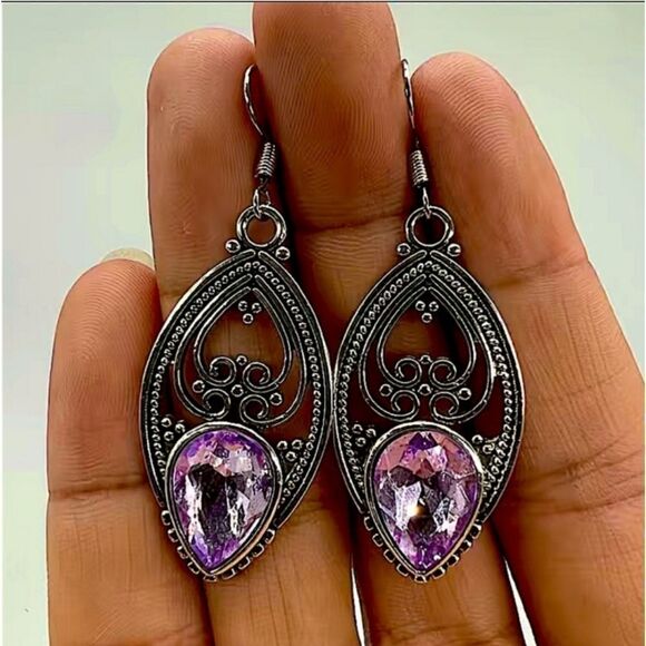 Silver Hollow Out Vintage Dangle Boho Earrings - Picture 2 of 5